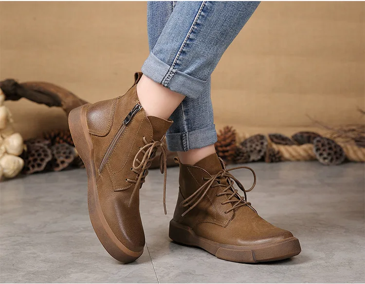Женские Кожаные Ботинки martin; зимняя обувь на низком каблуке; коллекция года; распродажа; женские ботильоны ручной работы из натуральной кожи; повседневная мягкая обувь черного цвета