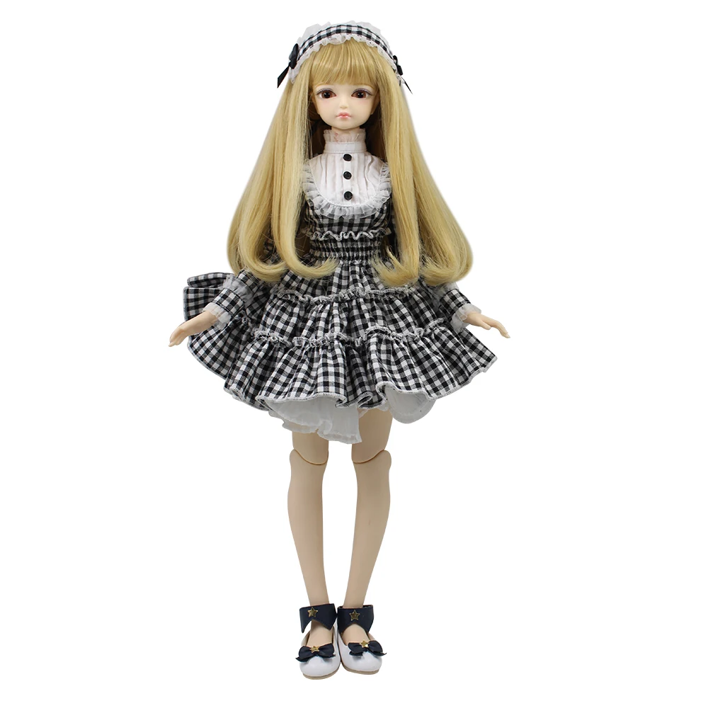 Fortune days 1/4 bjd 45 см с клетчатым платьем повязкой на голову обувь парик макияж