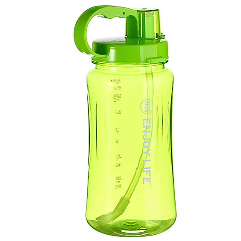 Green Горячая Большая большая 2л пластиковая бутылка для воды для спорта на открытом воздухе, путешествий, пешего туризма, альпинизма 2000 мл большая велосипедная бутылка с стакан с соломинкой - Цвет: Green