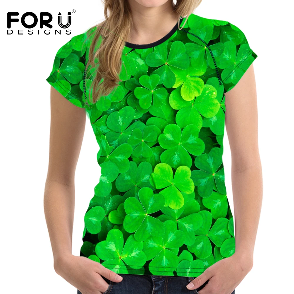 Футболка женская с круглым вырезом и принтом клевера|top tees|women t shirtt-shirt women |