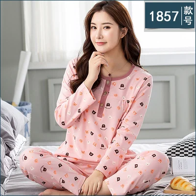 model 7 Xxxl фиолетовая Женская пижама 4XL с длинным рукавом из хлопка размера плюс женская пижама xxxl 4x пижамные комплекты весна-осень - Цвет: model 7