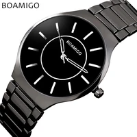 men quartz watches steel business watches boamigo fashion casual dress black bracelet gift clock wristwatches relogio masculino