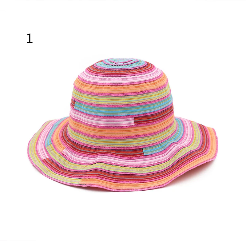 Summer Trendy Fashion Sweet Romantic Retro Classic Women Lady Stripped Outdoor Sun Proof Beach Wide Brim Bucket Hat|wide brim sun hat|sun beach