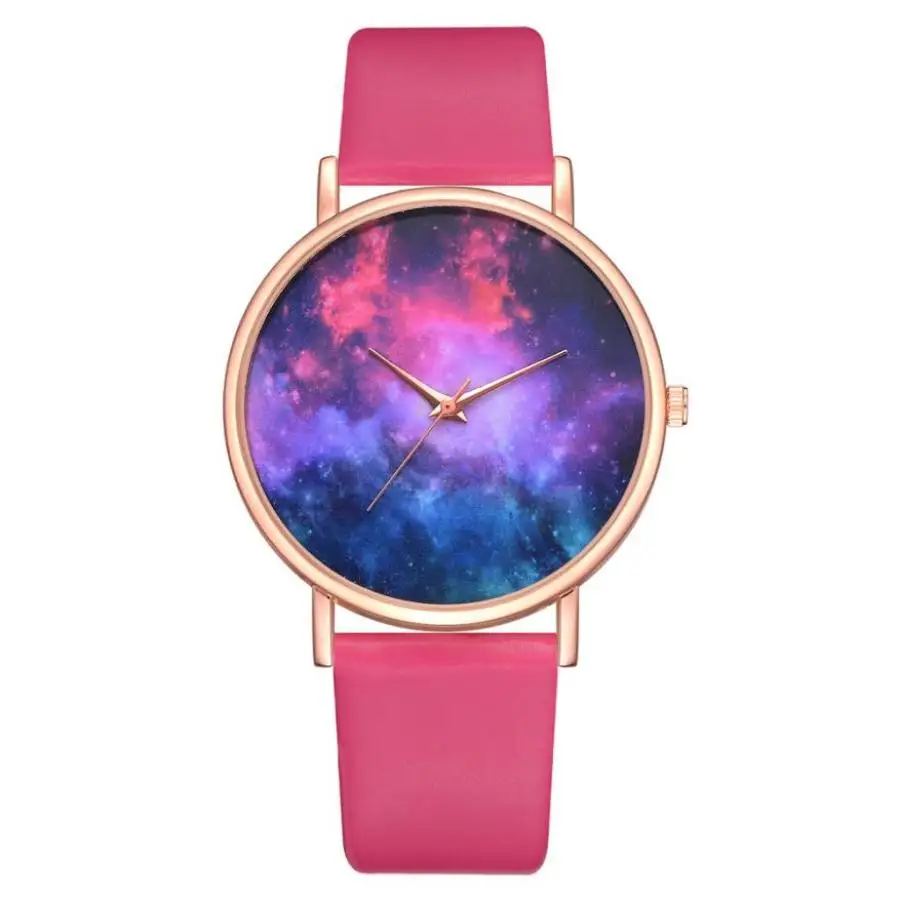 Hot Pink Модные женские часы Nebula, Вселенная Галактика, часы с кожаным ремешком, аналоговые кварцевые наручные часы, подарок, женские часы, Relogio Feminino - Цвет: Hot Pink
