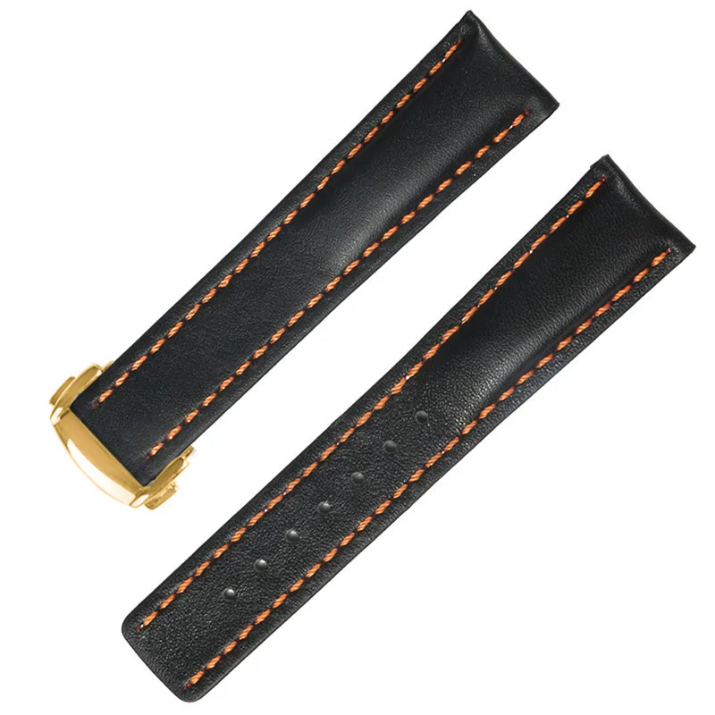 20 мм 22 мм кожа для Omega Seamaster 300 samsung Galaxy gear S3 Amazfit GTR Garmin Смарт часы ремешок для часов браслет - Цвет ремешка: black orange gold