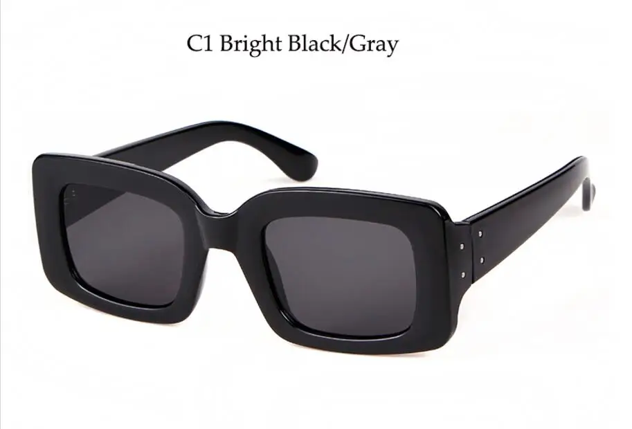 C1 bright black gray Белые Квадратные Солнцезащитные очки, роскошные винтажные Брендовые очки с заклепками, 90 s, ретро дизайн, Черепаховые Солнцезащитные очки с большой оправой, UV400 - Цвет линз: C1 bright black gray