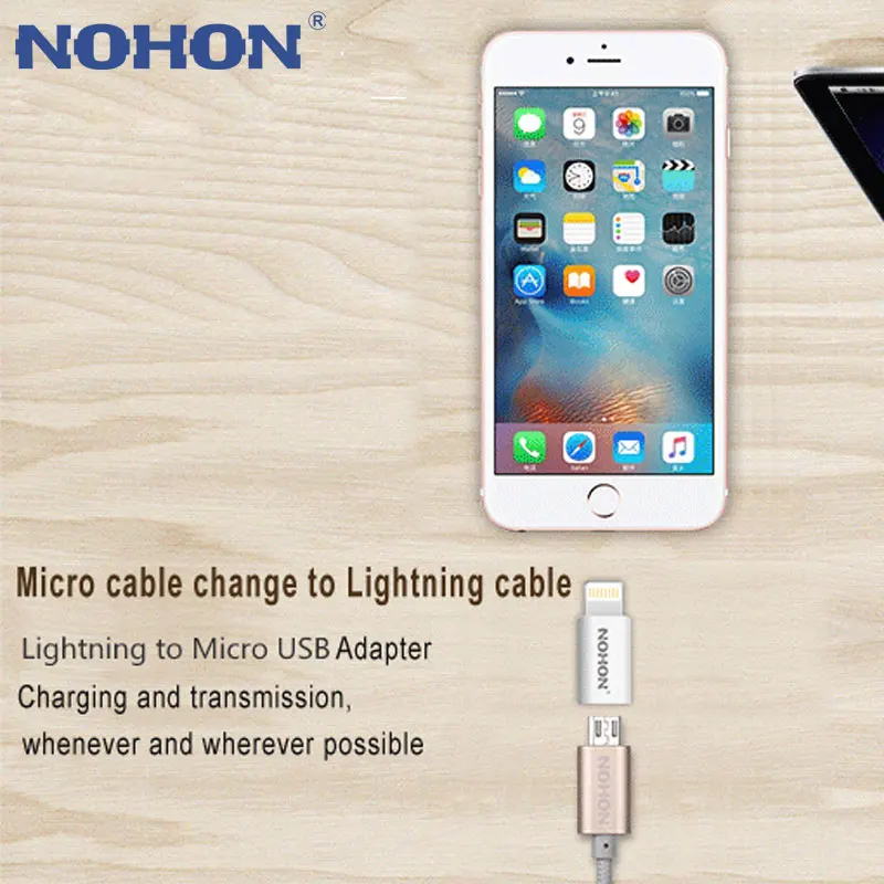 NOHON 8-контактный USB адаптер Разъем для Micro USB кабель зарядное устройство для iPhone 8 7 6S Plus 5 5S iPad iPod Быстрая Зарядка синхронизация данных разъем