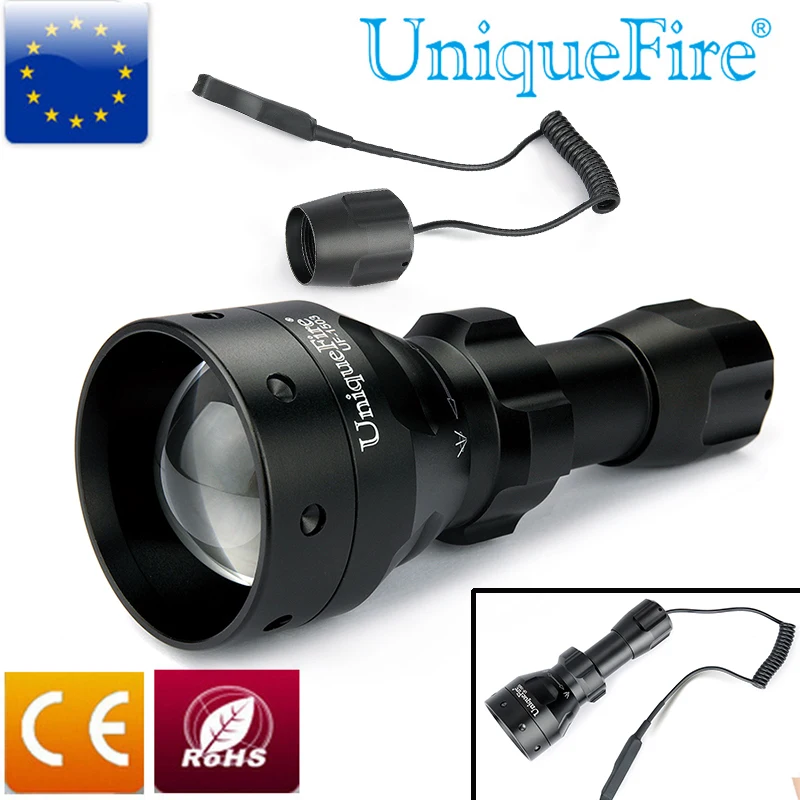 

Фокусировочный охотничий фонарик UniqueFire UF1503, светодиодный инфракрасный фонарь с объективом 50 мм, 850 нм, дистанционное управление давлением