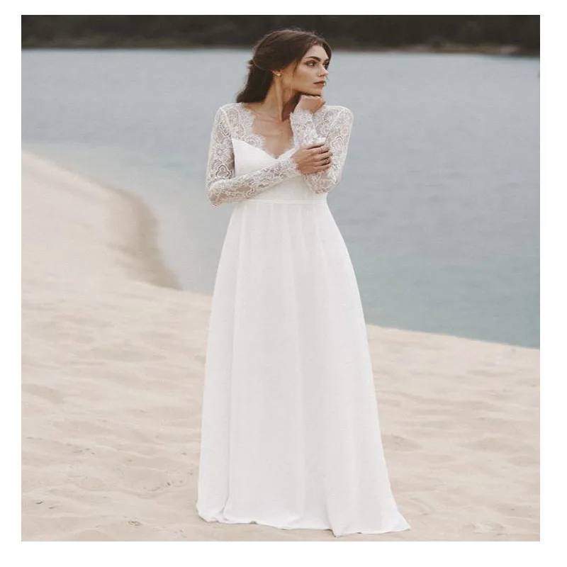 LORIE Boho белое свадебное платье с глубоким v образным вырезом кружевной топ