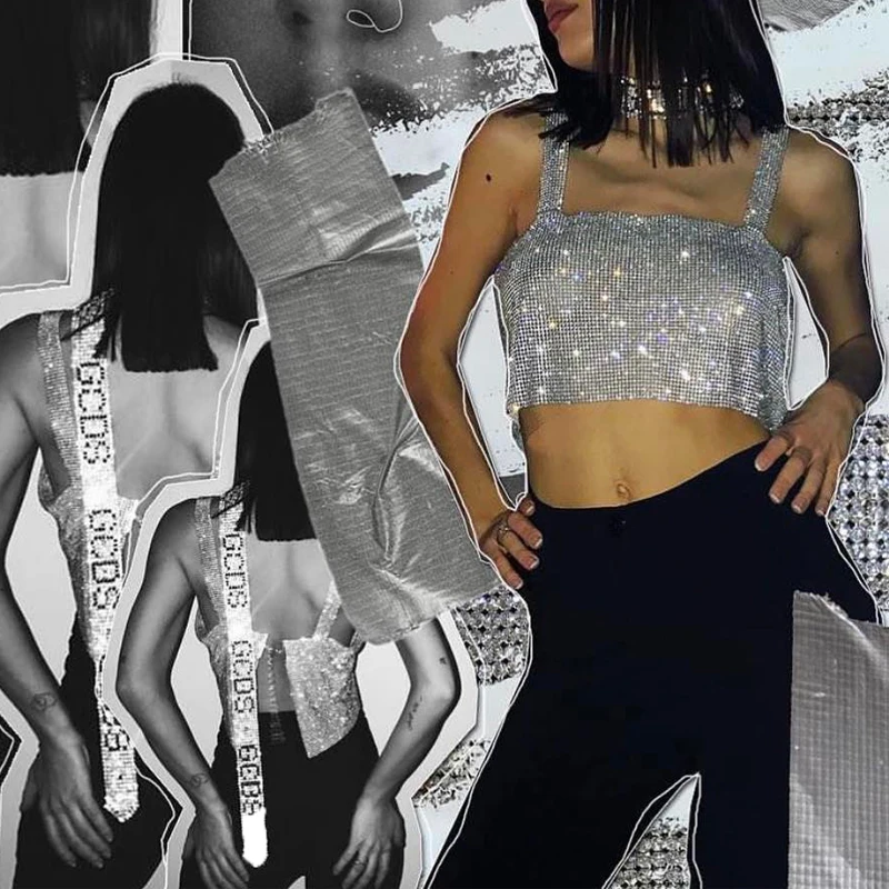 Женский топ с кристаллами 2017 блестящий металлический кроп блестками золотого