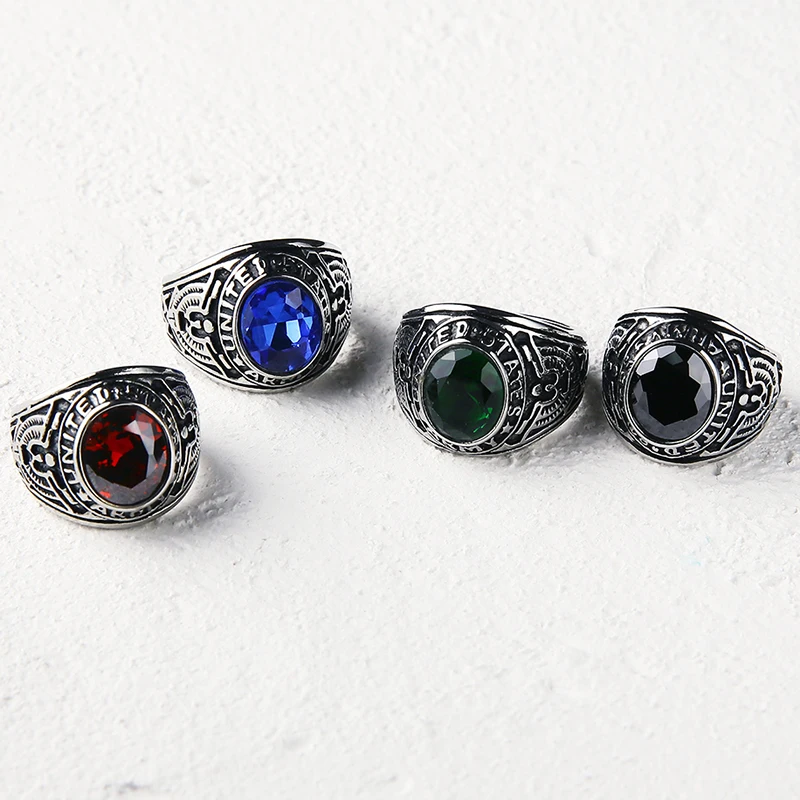 Valily Jewelry Для Мужчин's армии США кольцо с красный/зеленый/черный CZ камень нержавеющая сталь Винтаж американские военные кольца для Для женщин