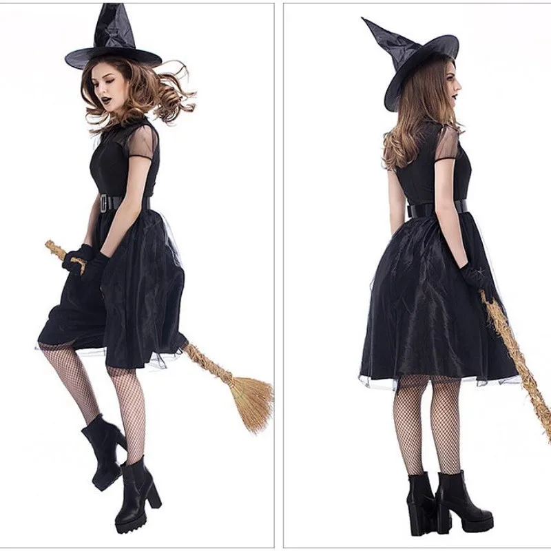Готический костюм ведьмы из черной пряжи для взрослых женщин вечерние платья на