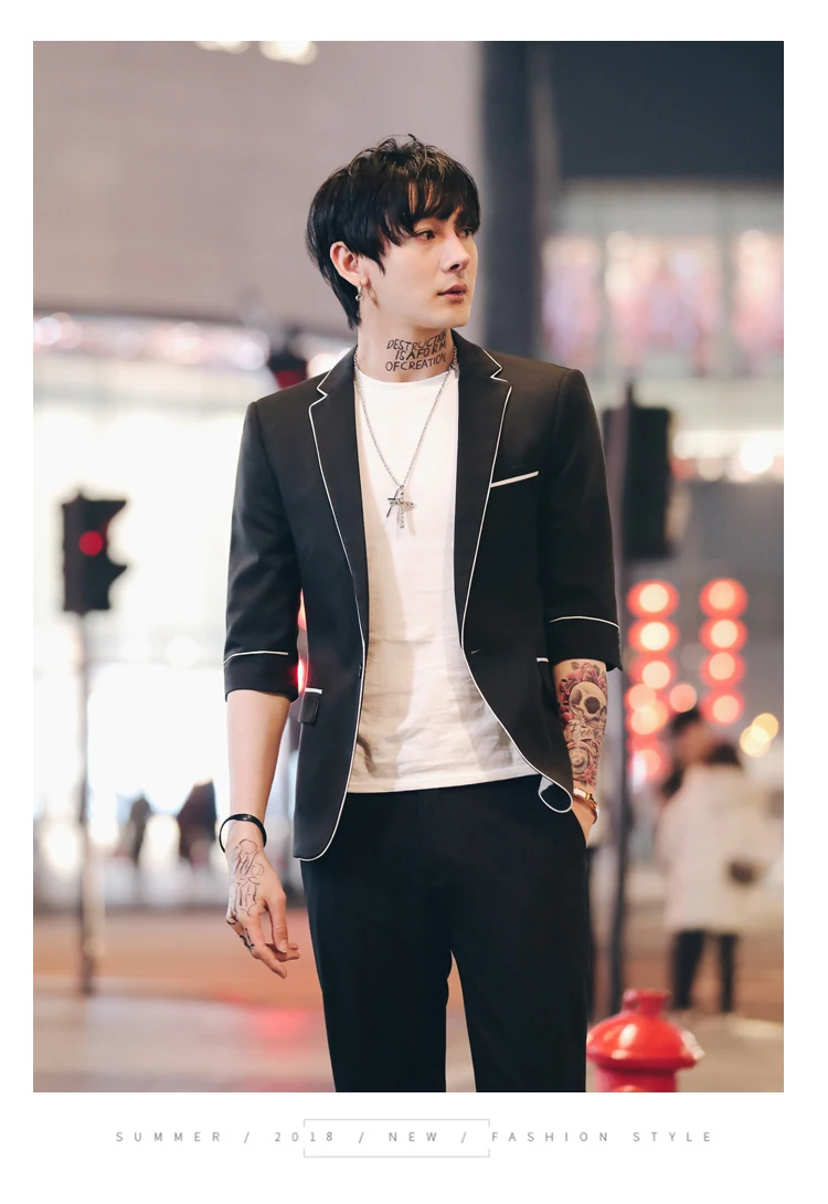 Для мужчин костюмы Slim Fit Комплект из 2 предметов костюм Homme белый черный костюм свадебные смокинги для жениха Для мужчин с коротким рукавом деловая Выпускной костюм Terno