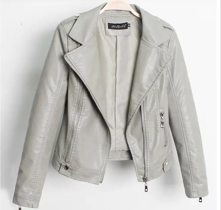 

New Fashion Lapel Slim Ladies PU Leather Women's Coat Motorcycle Leather Autumn Pink Leather Jacket