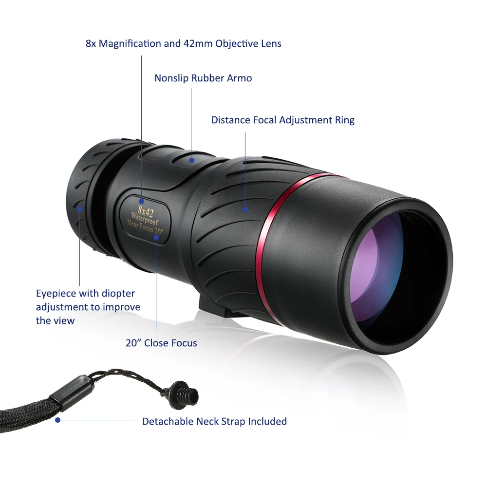 Visionking 8x42 водонепроницаемый Монокуляр Профессиональный Bak4 крыша автогид для