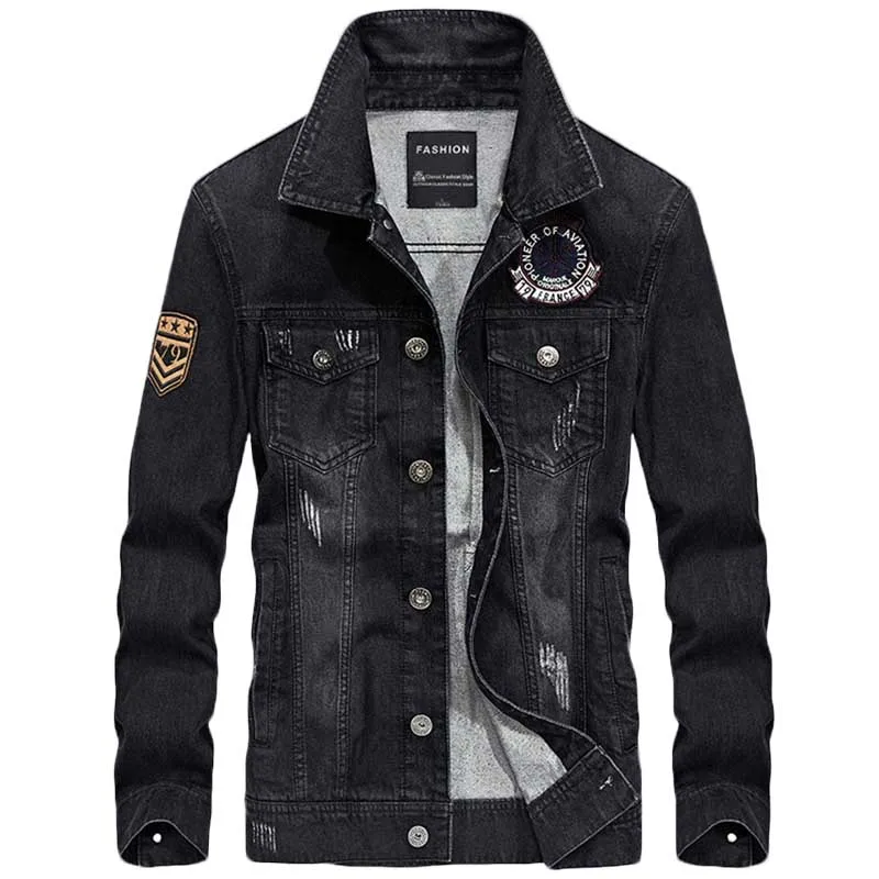 

New Fashion Denim Jacket Cotton Men Casual Cowboy Jeans Jacket and Coats Military Style Male Clothing Plus Size 4XL