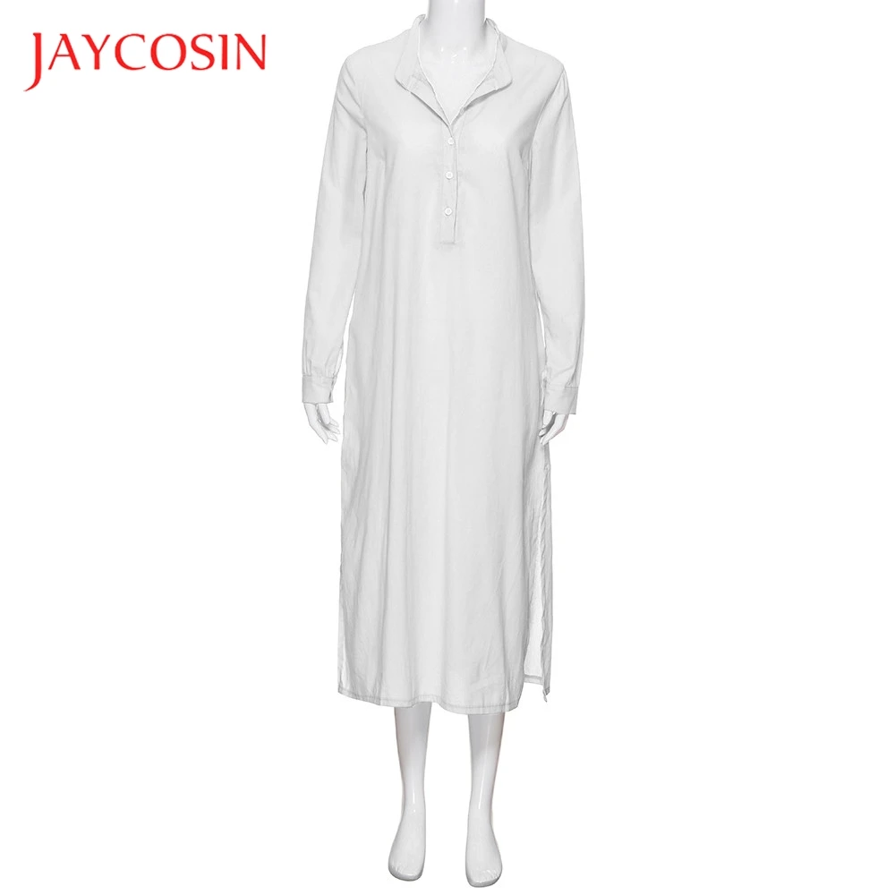 JAYCOSIN Kaftan однотонное Хлопковое платье макси с длинным рукавом для женщин