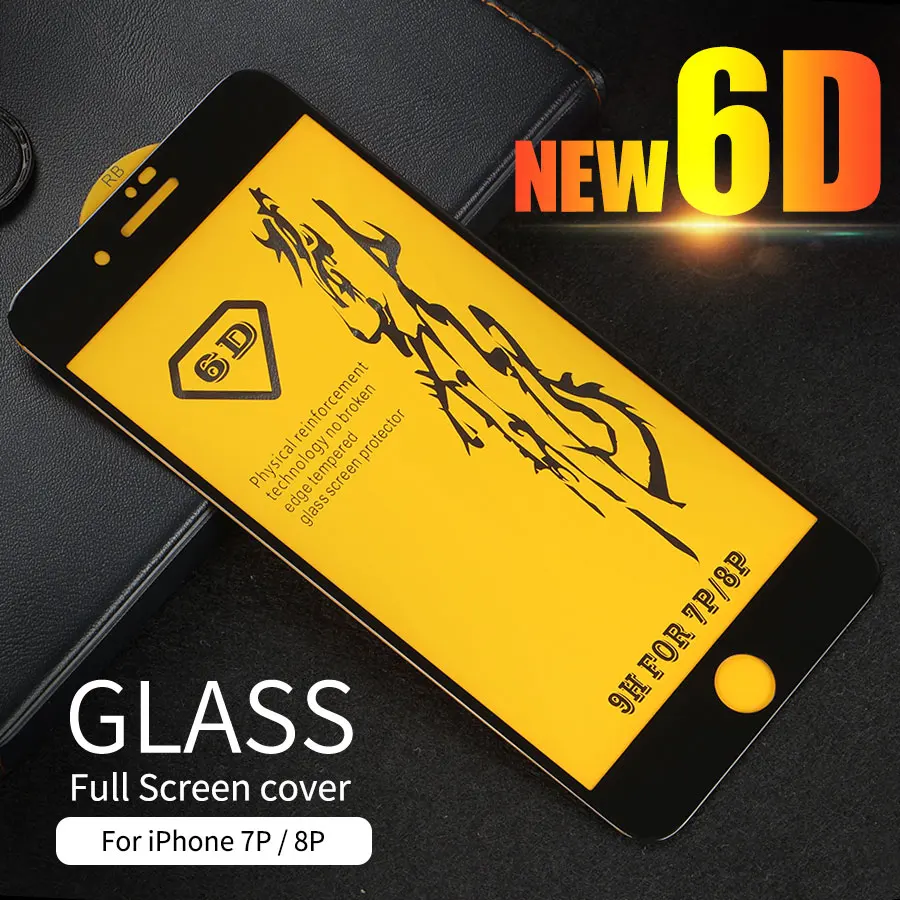 Закаленное стекло 6D для iPhone 7 8 Plus прозрачная защитная пленка экрана с полным