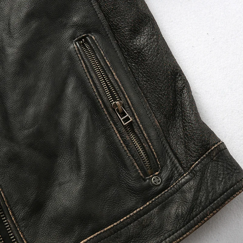 

5 day arrival, Men's Genuine Leather Jacket Skulls Motorcycle Biker Vintage Thick Cowhide Jacket Male Luxury Brand Designer Coat