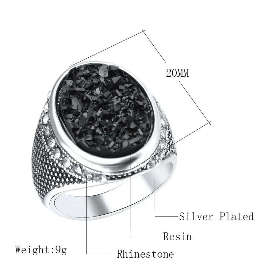 Большой черный камень Кольца для Для женщин и мужчин Модные украшения старинное