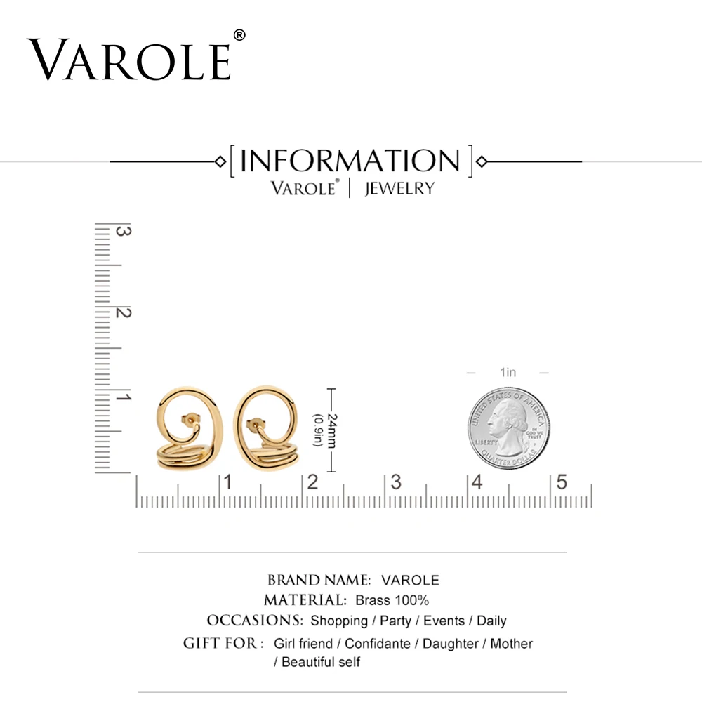 Varole, новинка, корейский стиль, простой стиль, с переплетенными линиями, золото, медь, серьги-кольца для женщин, персонализированные серебряные серьги, ювелирные изделия