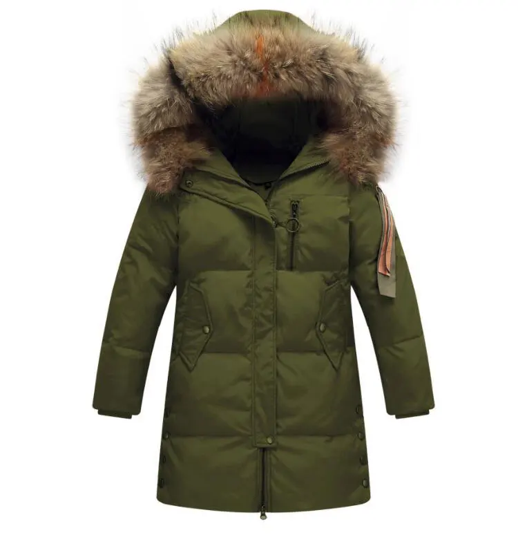 children Down& Parkas 6-15 T winter kids outerwear boys casual warm hooded jacket for boys solid boys warm coats - Color: Green