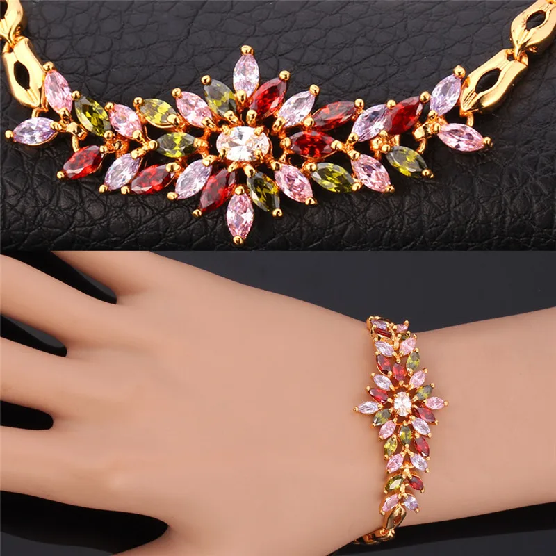 

Collare Luxury Crystal Bracelet wedding AAA Cubic Zirconia Gold/Silver Color Colorful Flower Jewelry Charm Bracelets H118