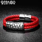 Мужской браслет с бусинами REAMOR из нержавеющей стали 316L, красный двойной плетеный кожаный браслет с подвесками, модные мужские и женские ювелирные изделия