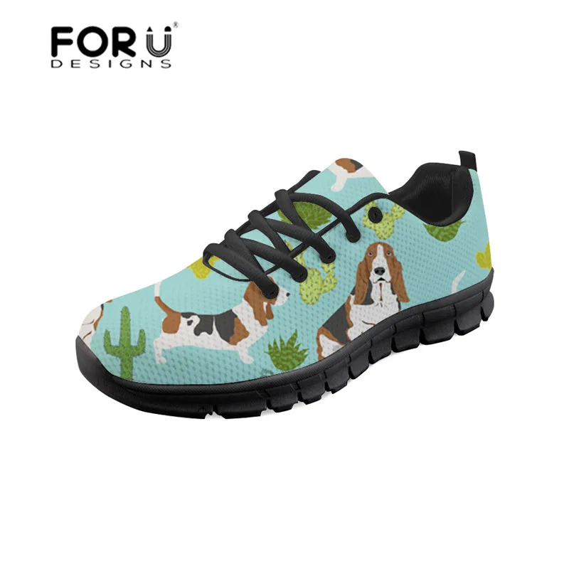 FORUDESIGNS/Осенняя женская обувь Basset Hound мятный кактус Милая на плоской подошве с