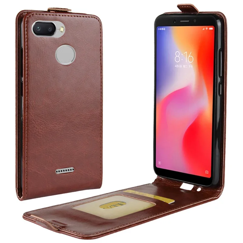 For Xiaomi Redmi 6 Case Flip Magnetic Up Down Vertical PU Leather Card Slots Full Protect Soft TPU Phone Cover | Мобильные телефоны
