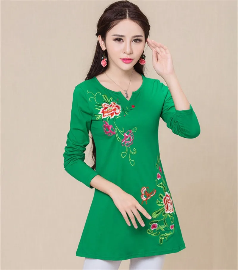 Весенне-осенняя женская футболка с вышивкой Blusas с длинным рукавом 5XL размера плюс качественные топы, женские хлопковые футболки