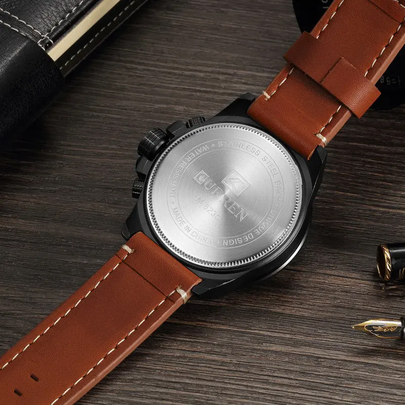 Часы наручные Curren Мужские с кожаным ремешком модные брендовые Роскошные