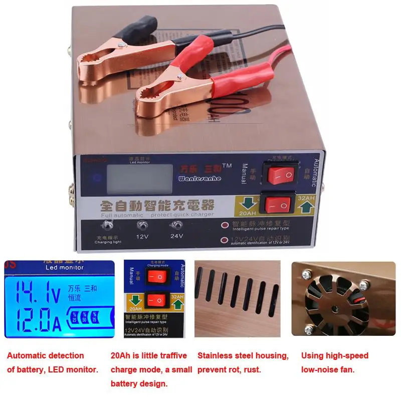 12 В/24 В автомобиля Батарея Зарядное устройство светодиодный Дисплей 5 этап