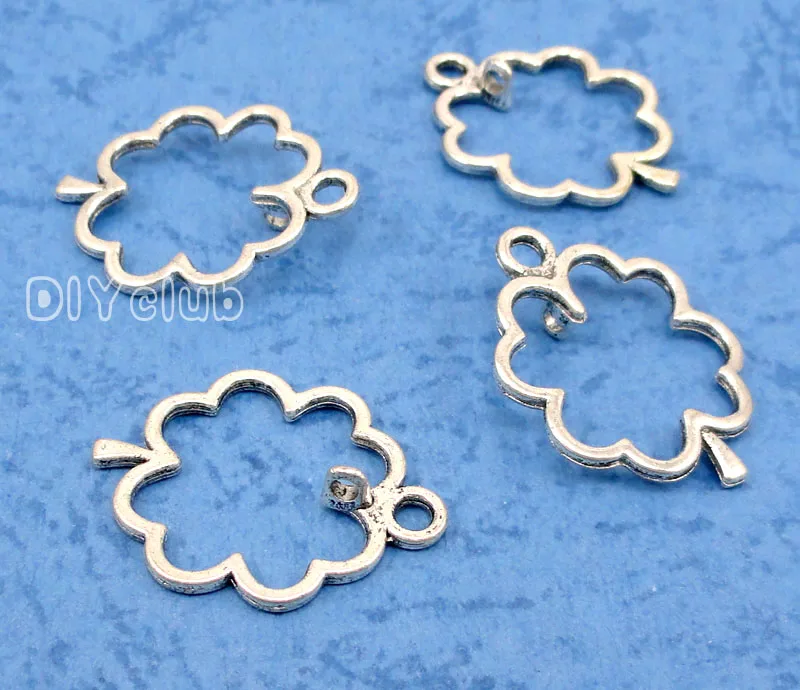 

120pcs-Antique Silver Flower Charm Pendant 24x18mm