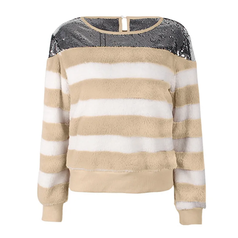 Winter Long sleeve Fluffy Sweater Women Fashion Sequins Splicing Striped jumper Female Thick warm Pullovers Sweaters Tide LGP850 | Женская