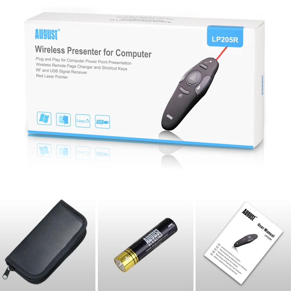 August LP205R беспроводная указка с клавишами управления для презентаций в PowerPoint|remote