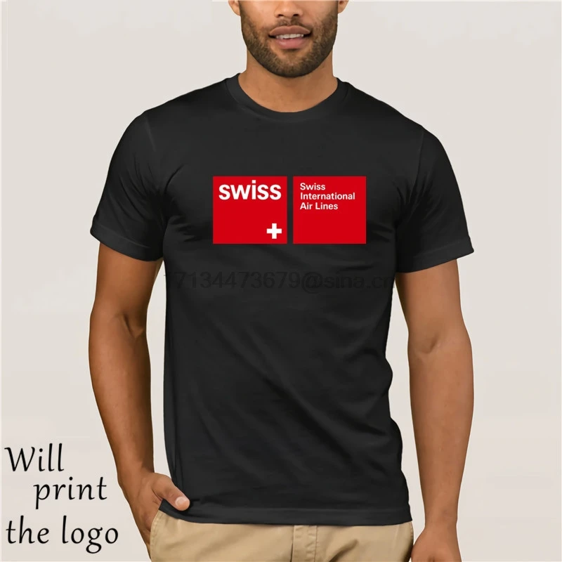 Мужская хлопковая Приталенная футболка Swiss Air Airline 5 черная брендовая высокое