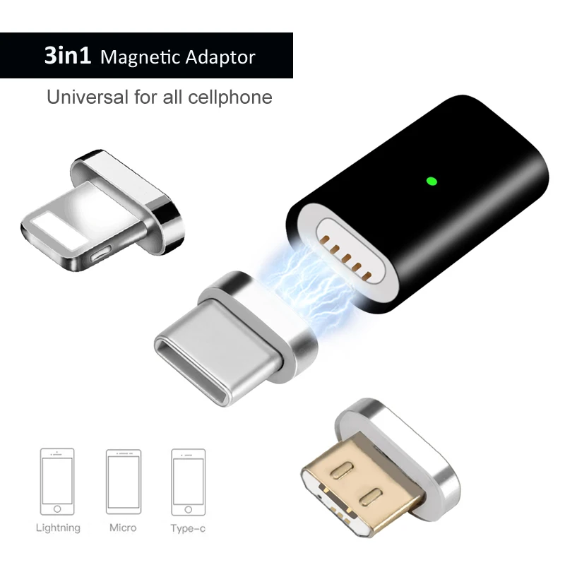 Универсальный Магнитный usb адаптер 3 в 1 для зарядки и синхронизации данных