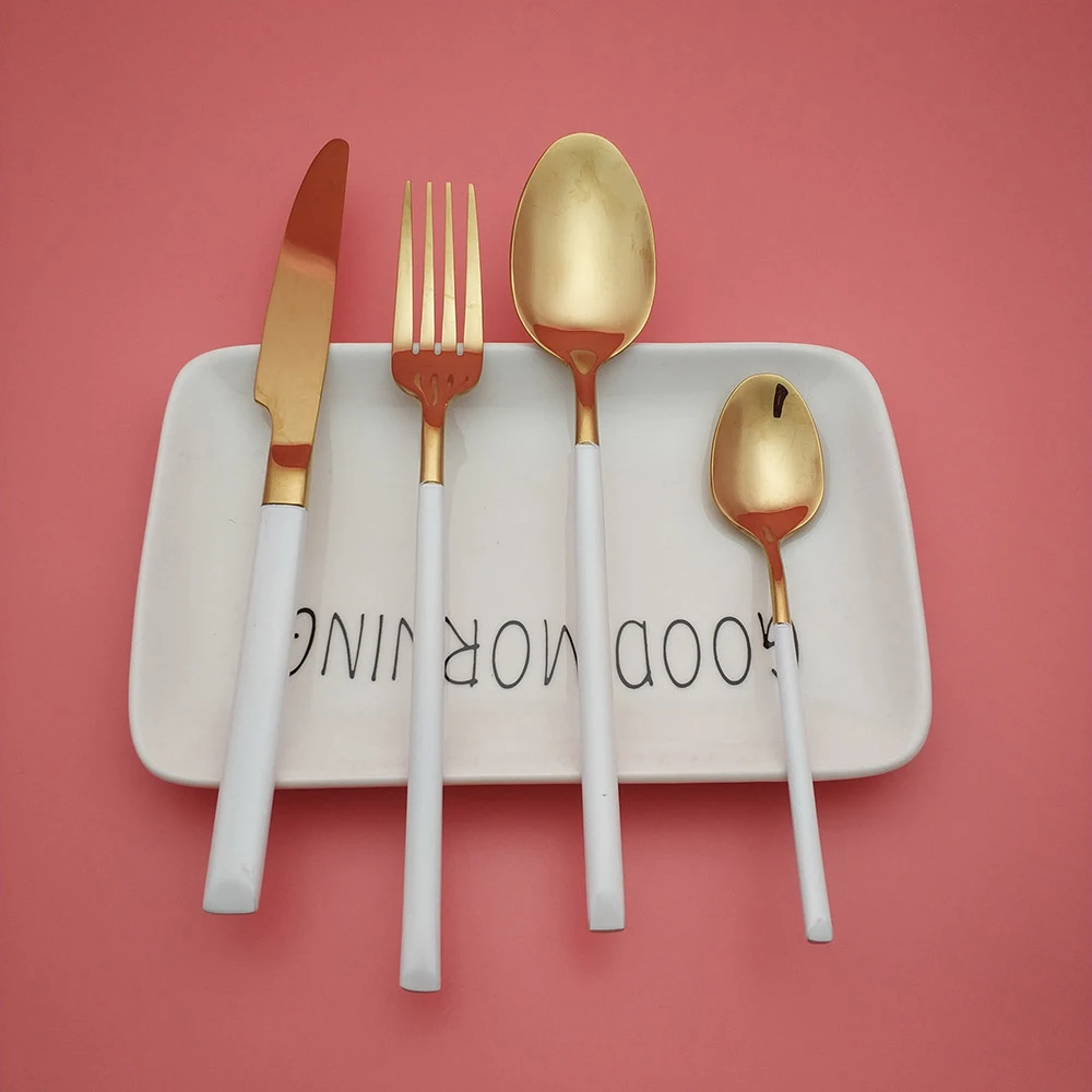 Лучший товар столовый набор из 4 предметов белой и Золотой нержавеющей стали 304