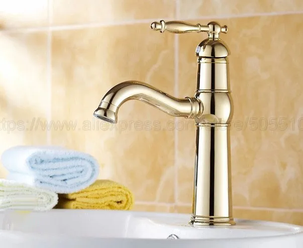 Bathroom Faucet Gold Color Brass Basin Deck Mounted Single Handle Hole Hot And Cold Water Tap znf296 | Обустройство дома