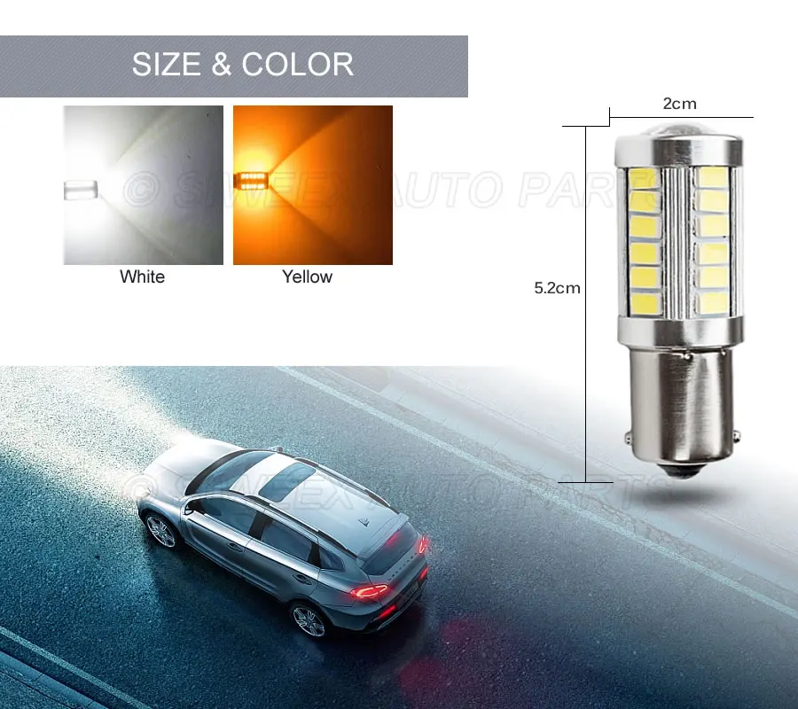 1 шт. BAU15S PY21W желтый автомобиль светодиодный лампы 33 5730 SMD Боковой габаритный