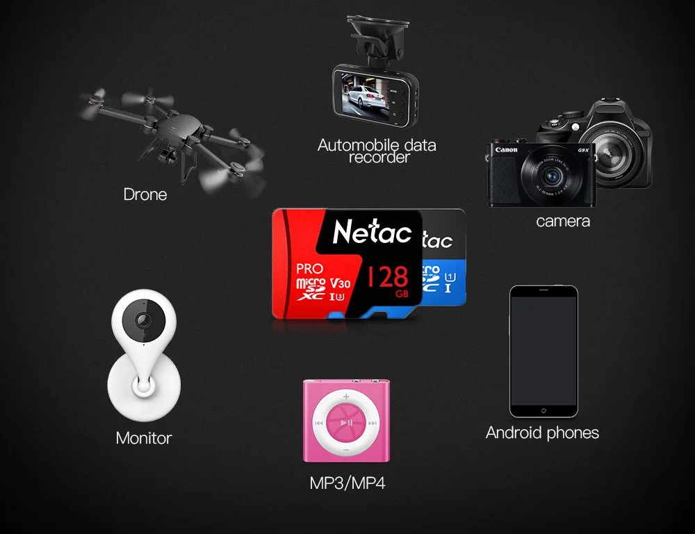 Netac класса 10 32 гб 64 гб, Micro SD карта, скорости чтения до 100 МБ/с. видео карта 16GB 128GB 256GB TF флэш-карта памяти для телефона Камера