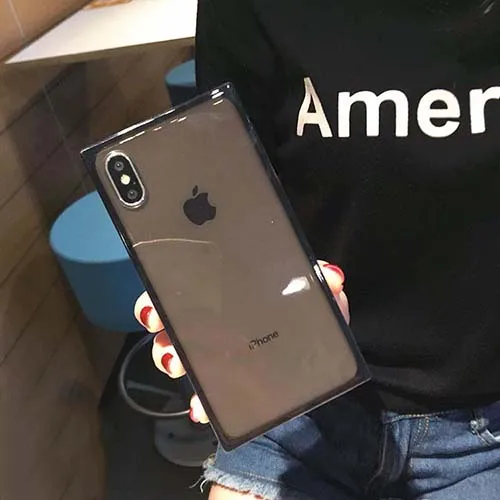 LOVECOM квадратный противоударный Прозрачный чехол для телефона iPhone 11 Pro Max XS Max XR 6 6S 7 8 Plus X Силиконовый мягкий прозрачный чехол - Цвет: Transparent Black
