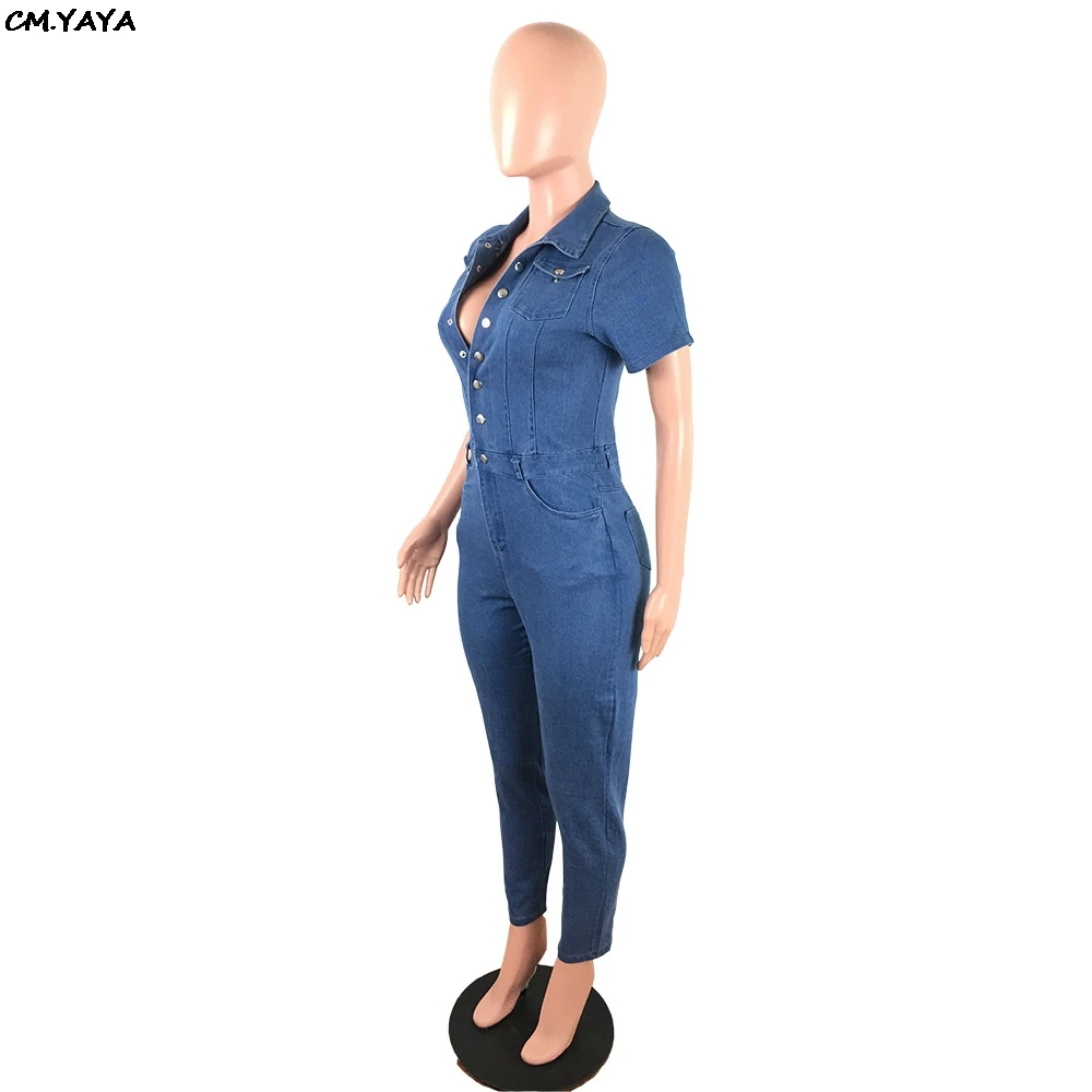 2019 women new summer vintage denim short sleeve button up jumpsuit fashion classic jeans romper playsuit GLJLX9707 | Женская одежда