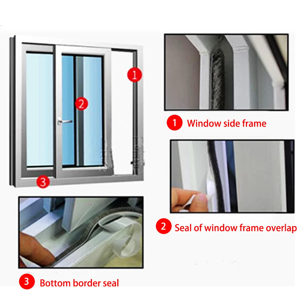 1M Self-adhesive Sealing Strip Wind-proof Brush For Home Door Window Sound Insulation Gasket for all kinds of | Обустройство дома