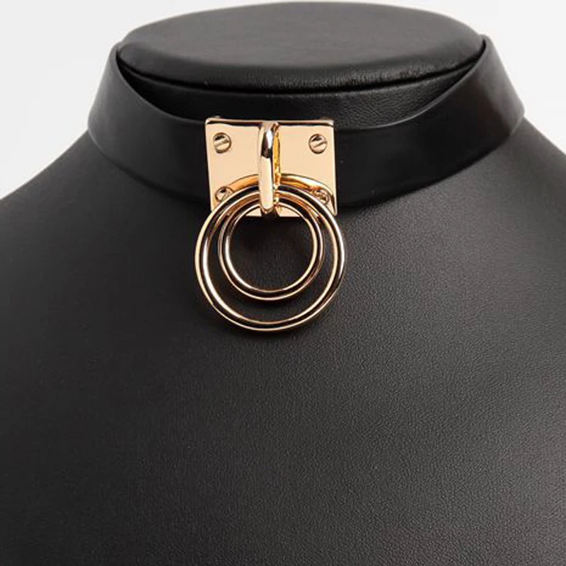 Женский чокер ручной работы с двумя кольцами уникальное золотистое