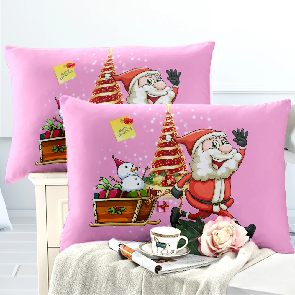 

Cute Cartoon Pillowcase Christmas Santa Claus Print Pillow Case King Queen Pillow Cover Festival Gift Red Green Bedclothes P35