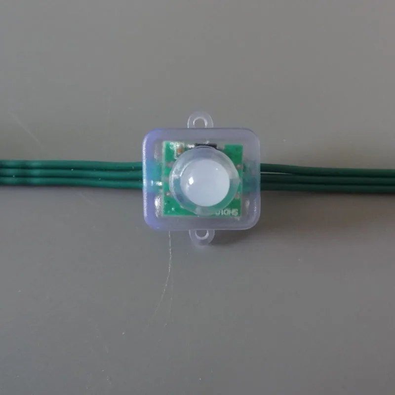 100pcs/lot DC5V addressable 12mm WS2811 led smart pixel node light RGB full color lightall GREEN 20AWG wire waterproof IP68 |