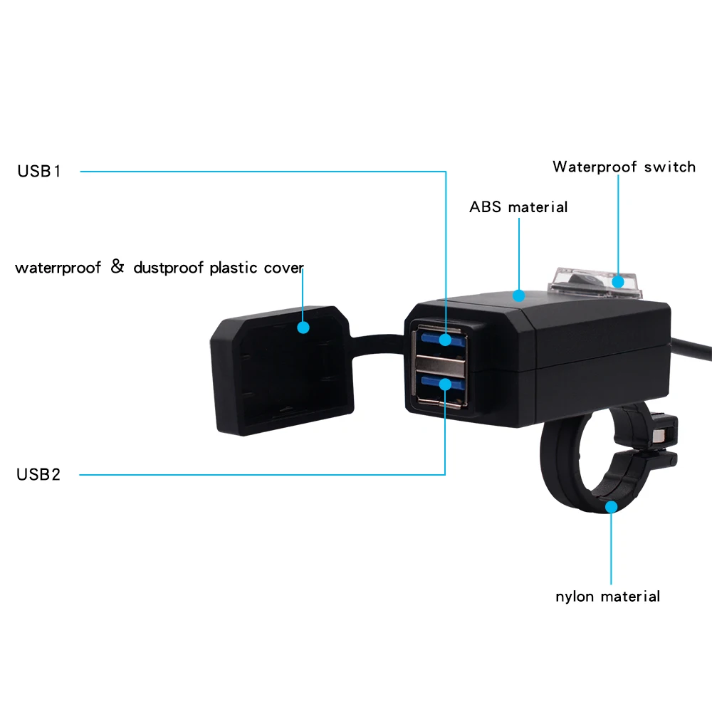 WUPP Universal QC3.0 USB Motorcycle Charger Waterproof Dual USB Quick Change 12V Power Supply Adapter for iphone Samsung Huawei