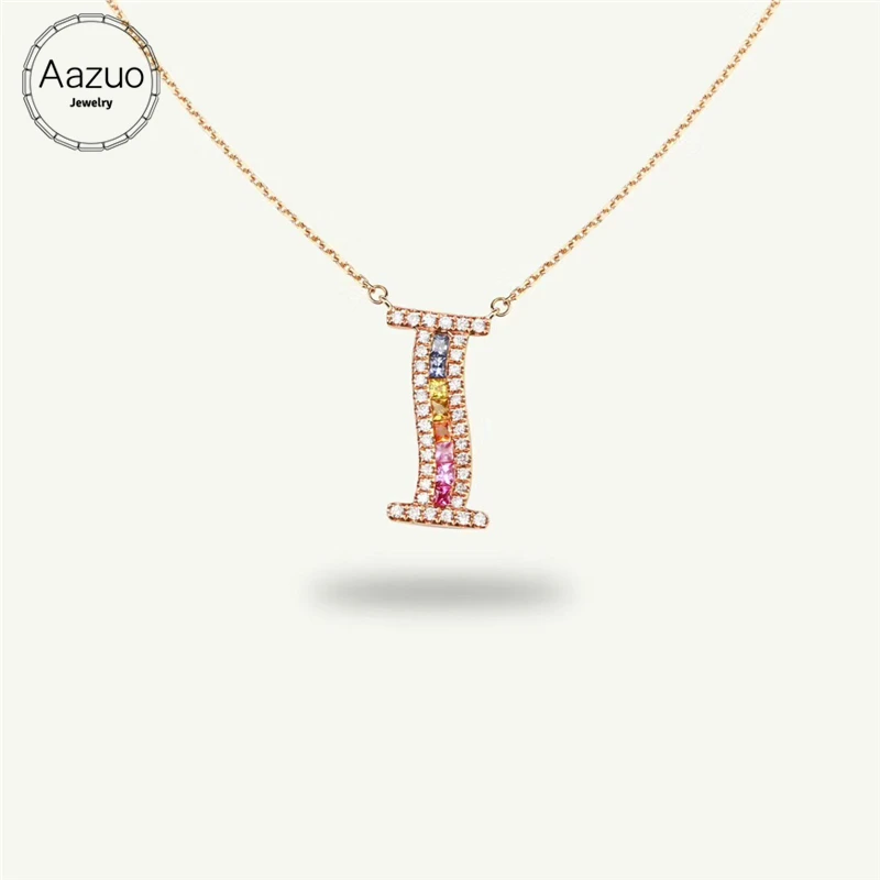 

Aazuo 18K Rose Gold Natural Coloured Gemstone Real Diamond Original Rainbow Letter Free Pendent Necklace gifted for Women Au750